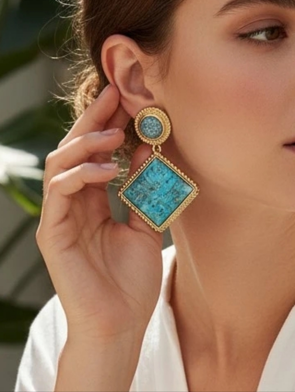 Moans Couture Gold-Tone Turquoise Drop Earrings